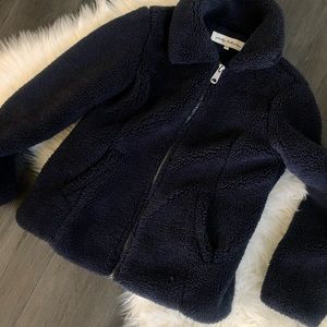 Like new! Sebby warm teddy faux shearling jacket, navy | M